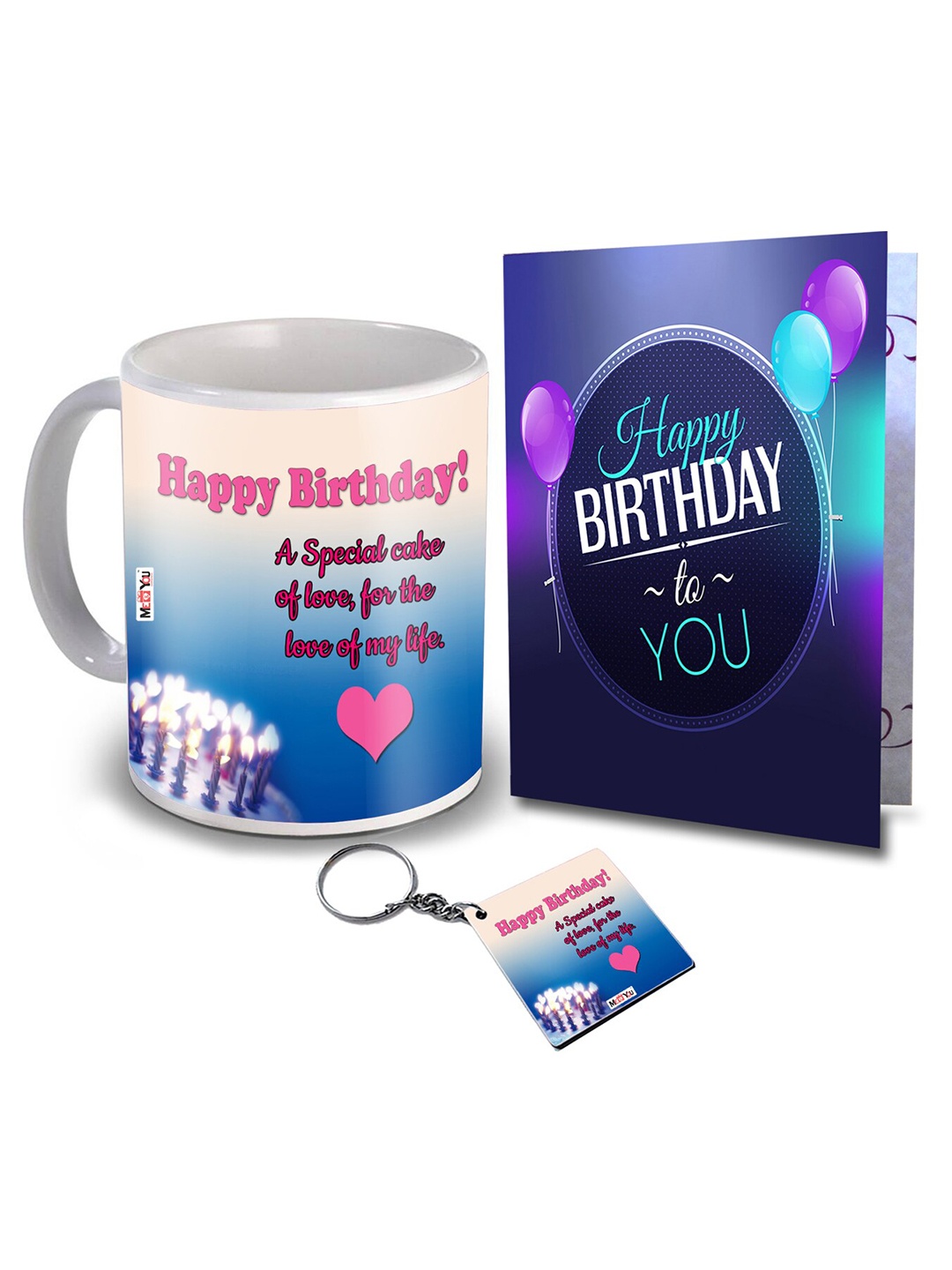 

ME & YOU White & Blue 3 Pieces Coffee Mug With Greeting Card & Keychain Home Gift Set