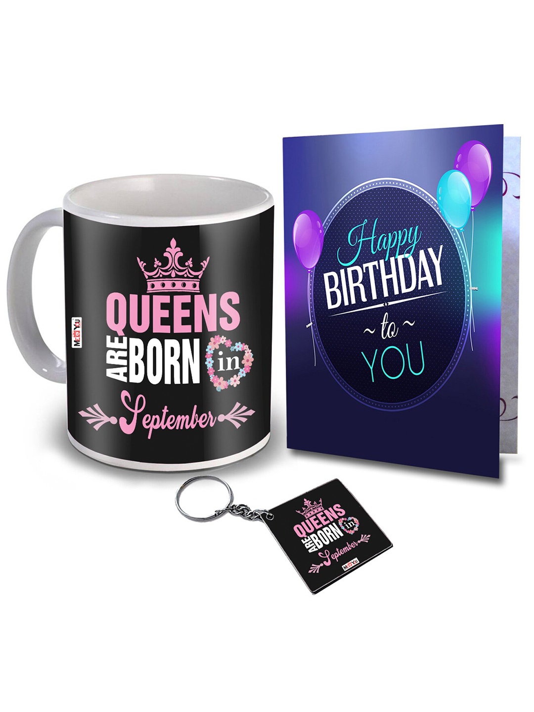 

ME & YOU Black & Pink 3 Pieces Printed Mug & Card with Keychain Home Gift Set