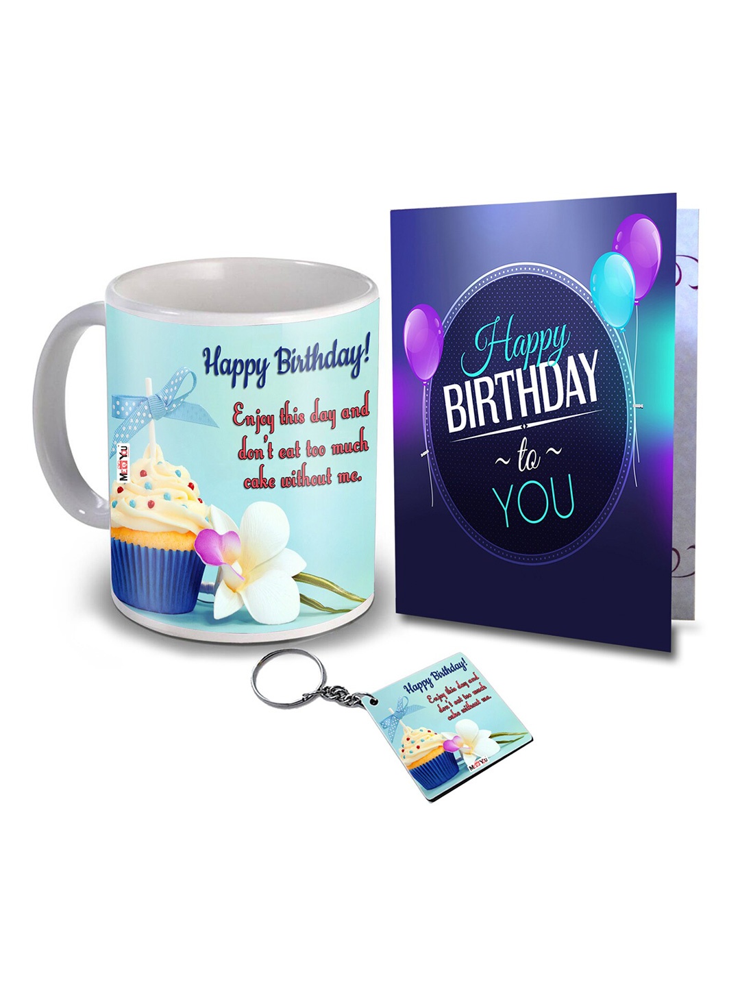 

ME & YOU Blue & Yellow Printed Coffee Mug with Card & Keychain Home Gift Set