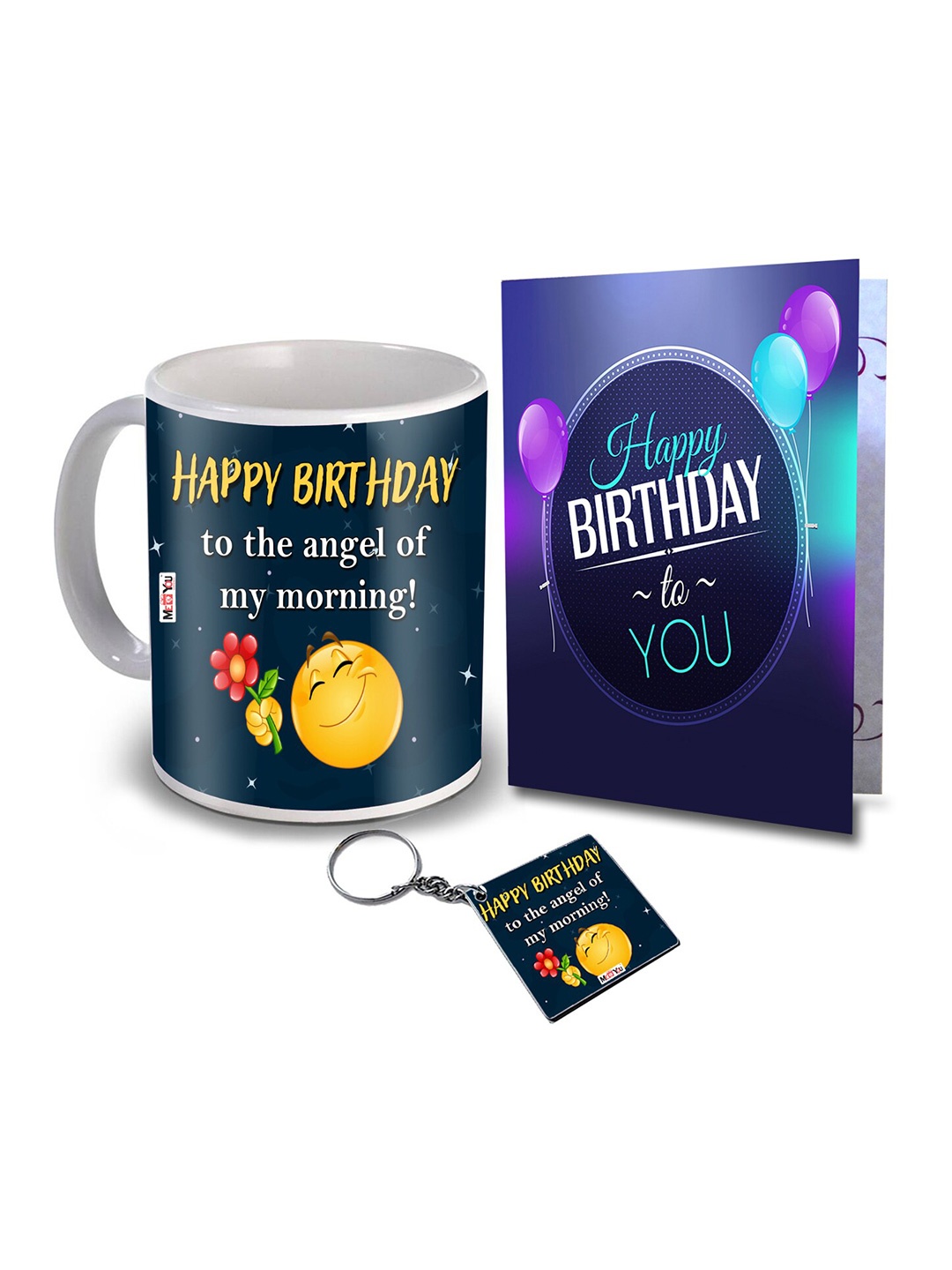 

ME & YOU Navy Blue 3 Pieces Printed Mug & Card with Keychain Home Gift Set