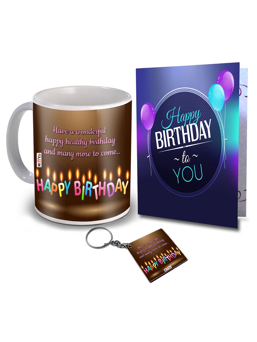 

ME & YOU Brown & Blue 3 Pieces Printed Mug & Card with Keychain Home Gift Set