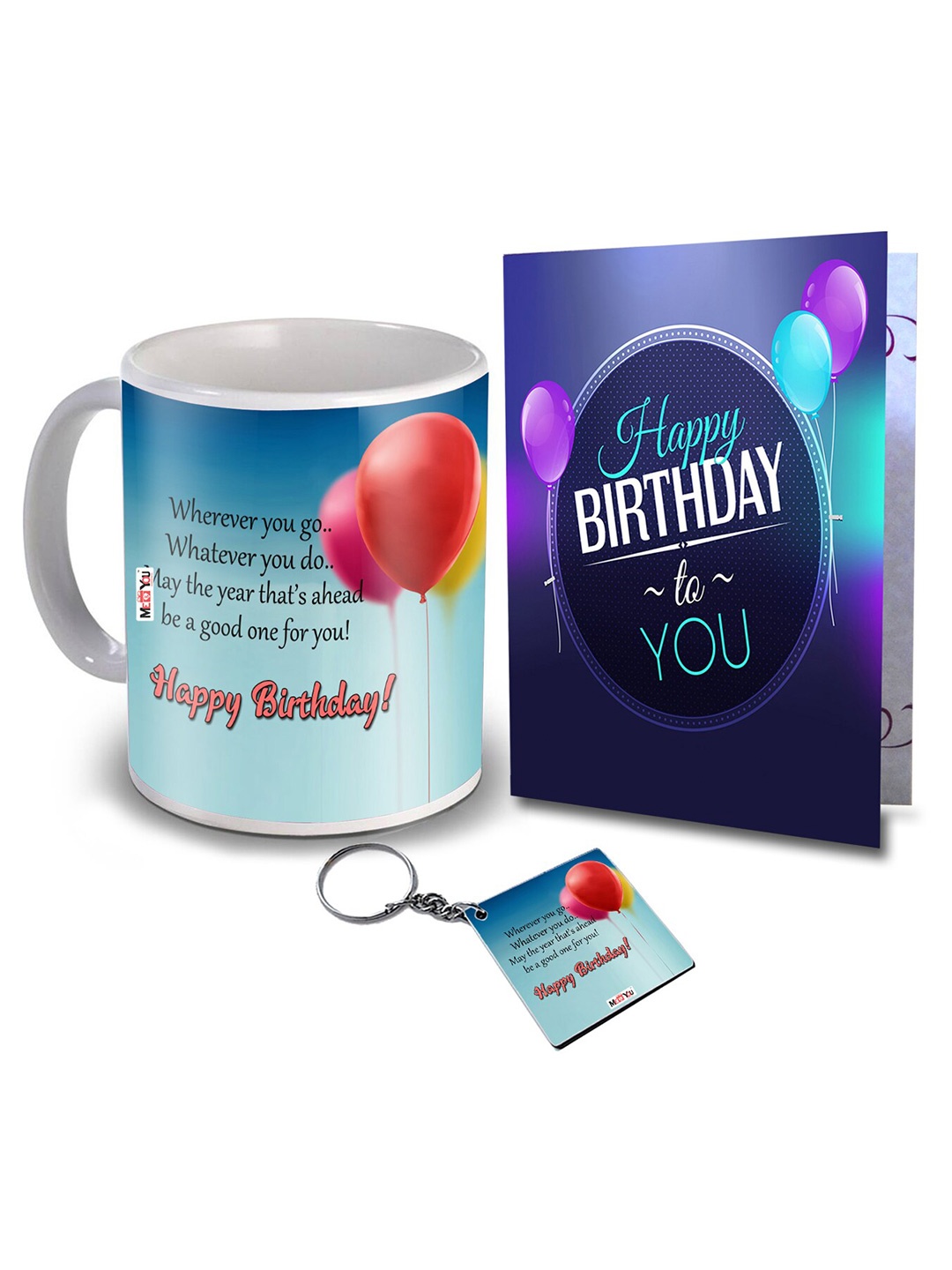 

ME & YOU Blue & Red 3 Pieces Printed Mug & Card with Keychain Home Gift Set