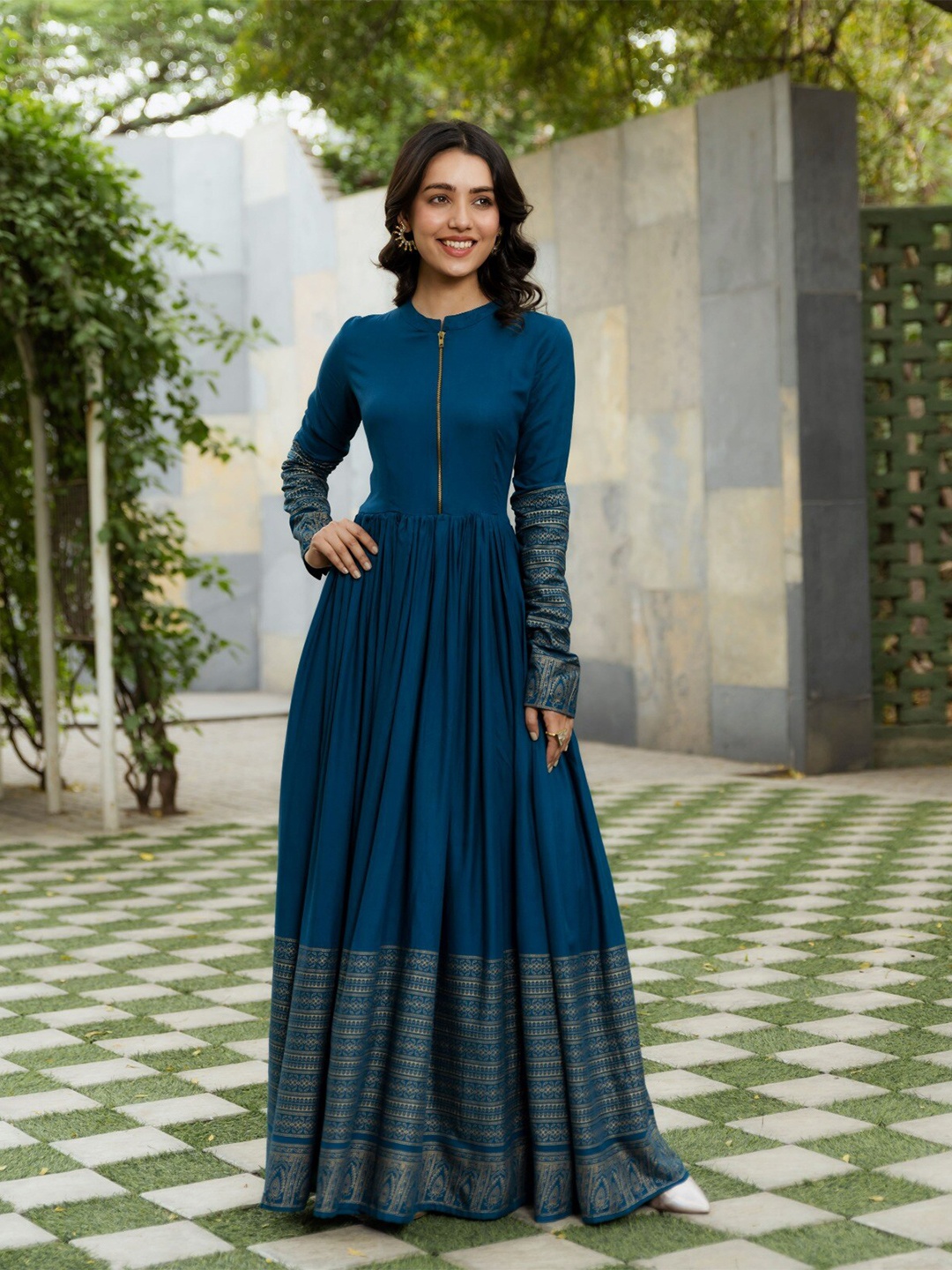 

Vinya Mandarin Collar Fit & Flare Dress, Teal