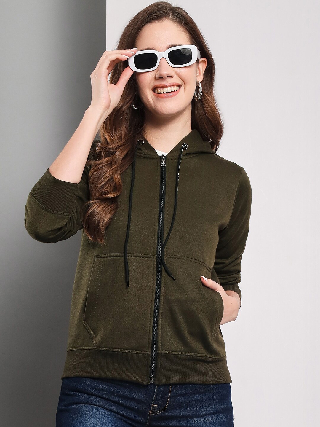 

Funday Fashion Hooded Fleece Bomber Jacket, Olive