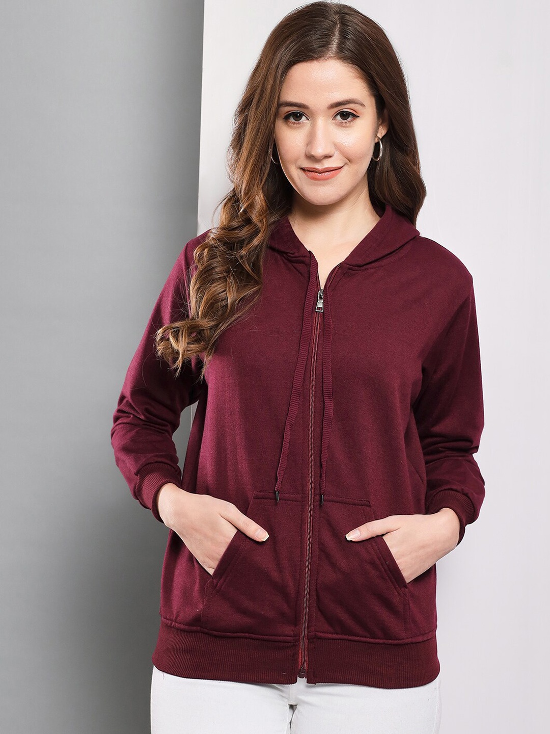 

Funday Fashion Hooded Fleece Bomber Jacket, Maroon