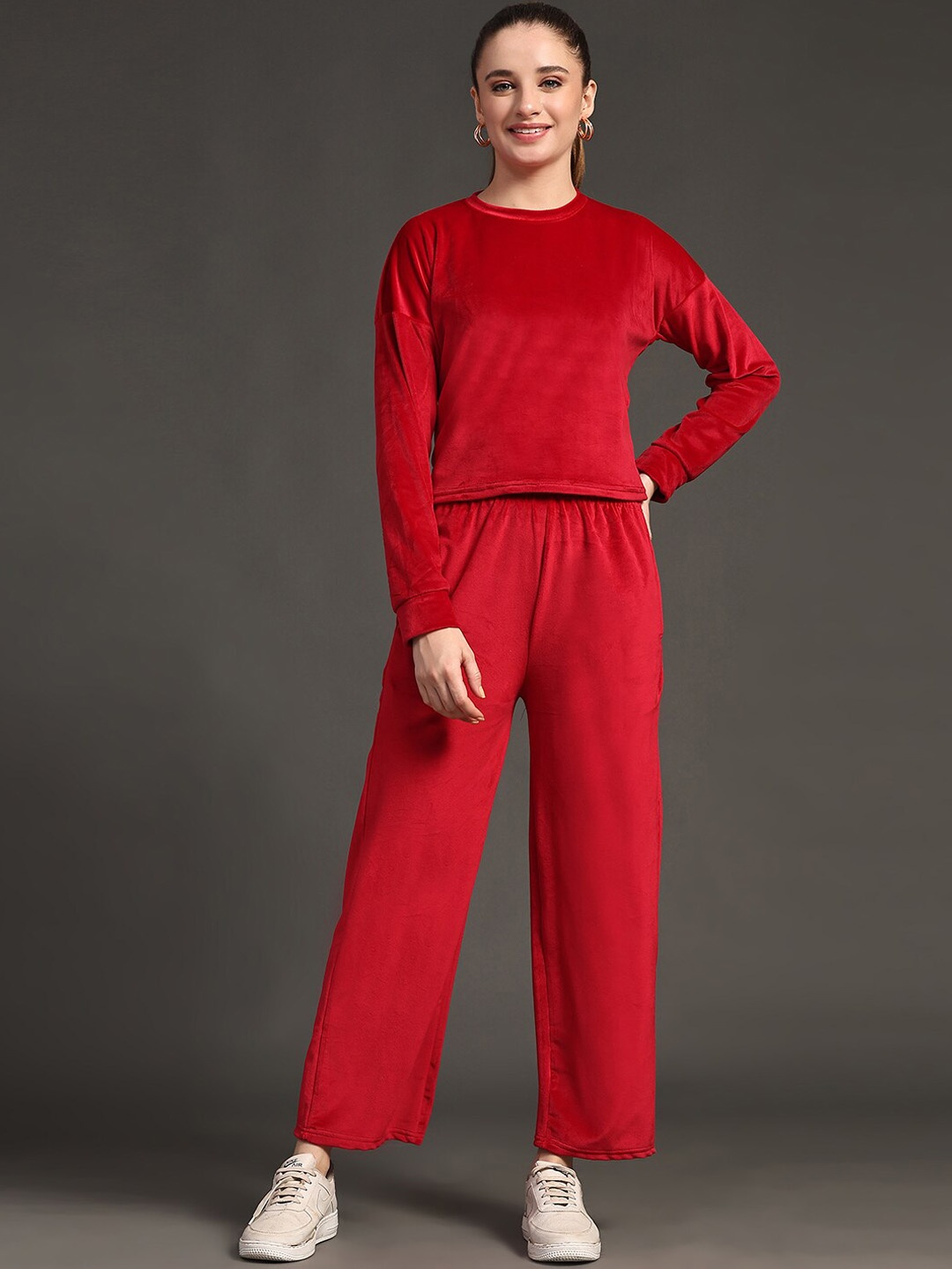 

Ziva Fashion Round Neck Long Sleeves T-shirt & Trouser, Red