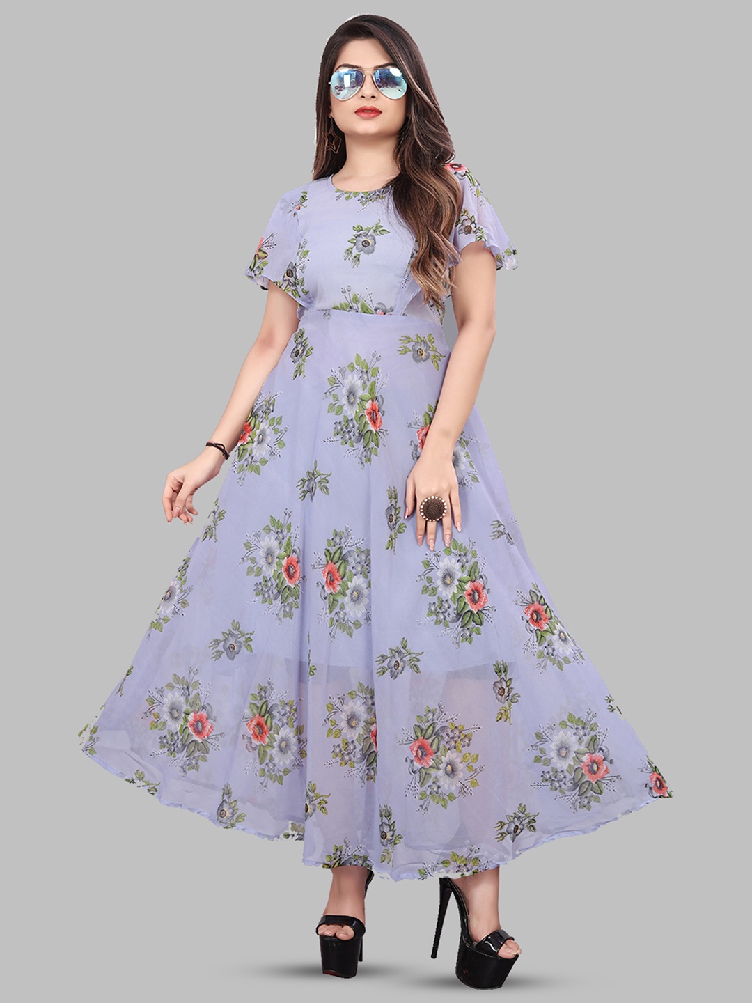 

N N ENTERPRISE Floral Printed Maxi Dress, Lavender