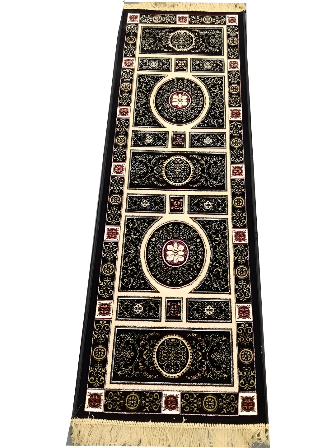 

Asad Emporium Rugs Black& Gold-Tone Geometric Anti-Skid Carpet