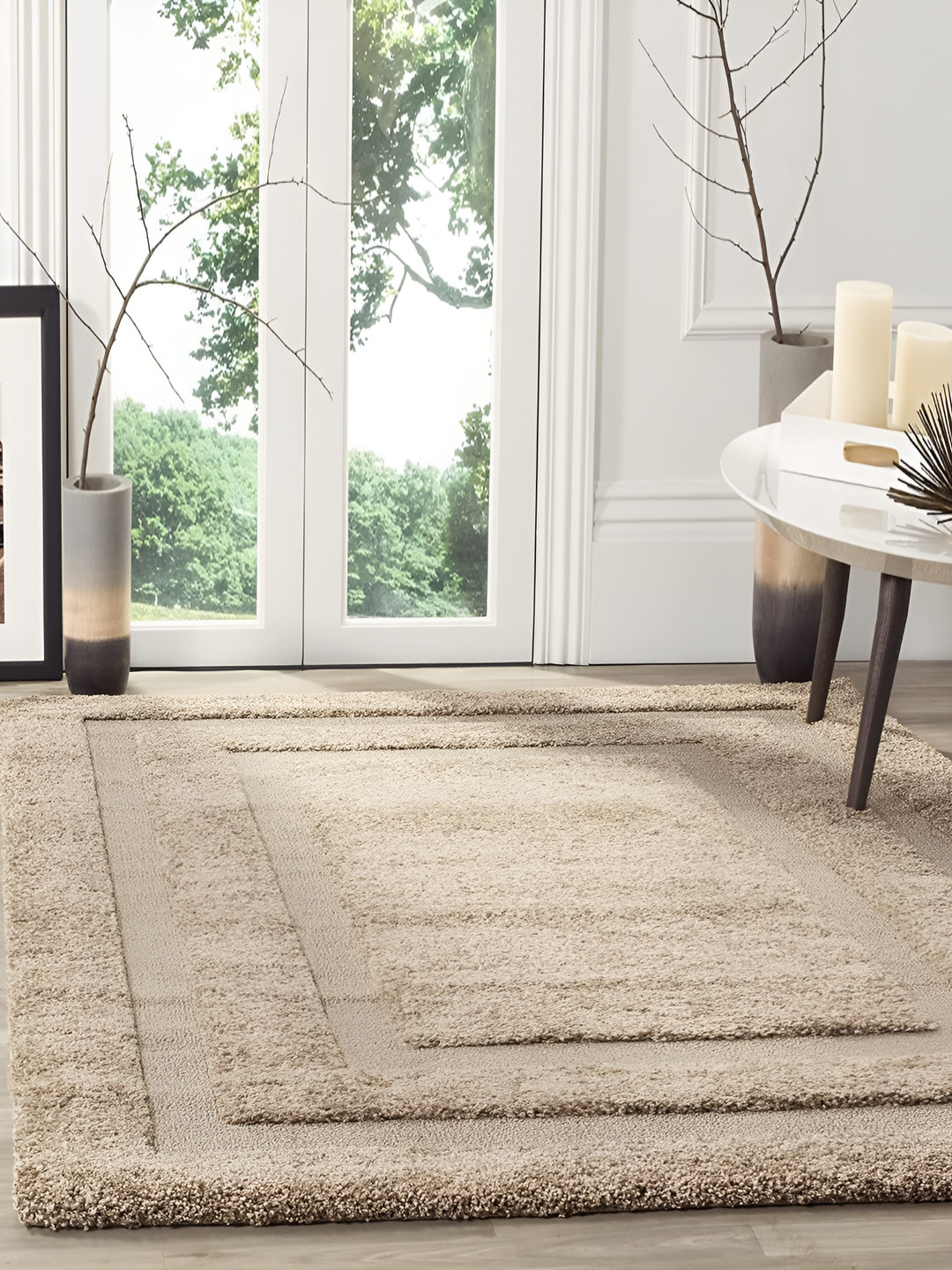 

Asad Emporium Rugs Beige &Grey Geometric Anti-Skid Carpet