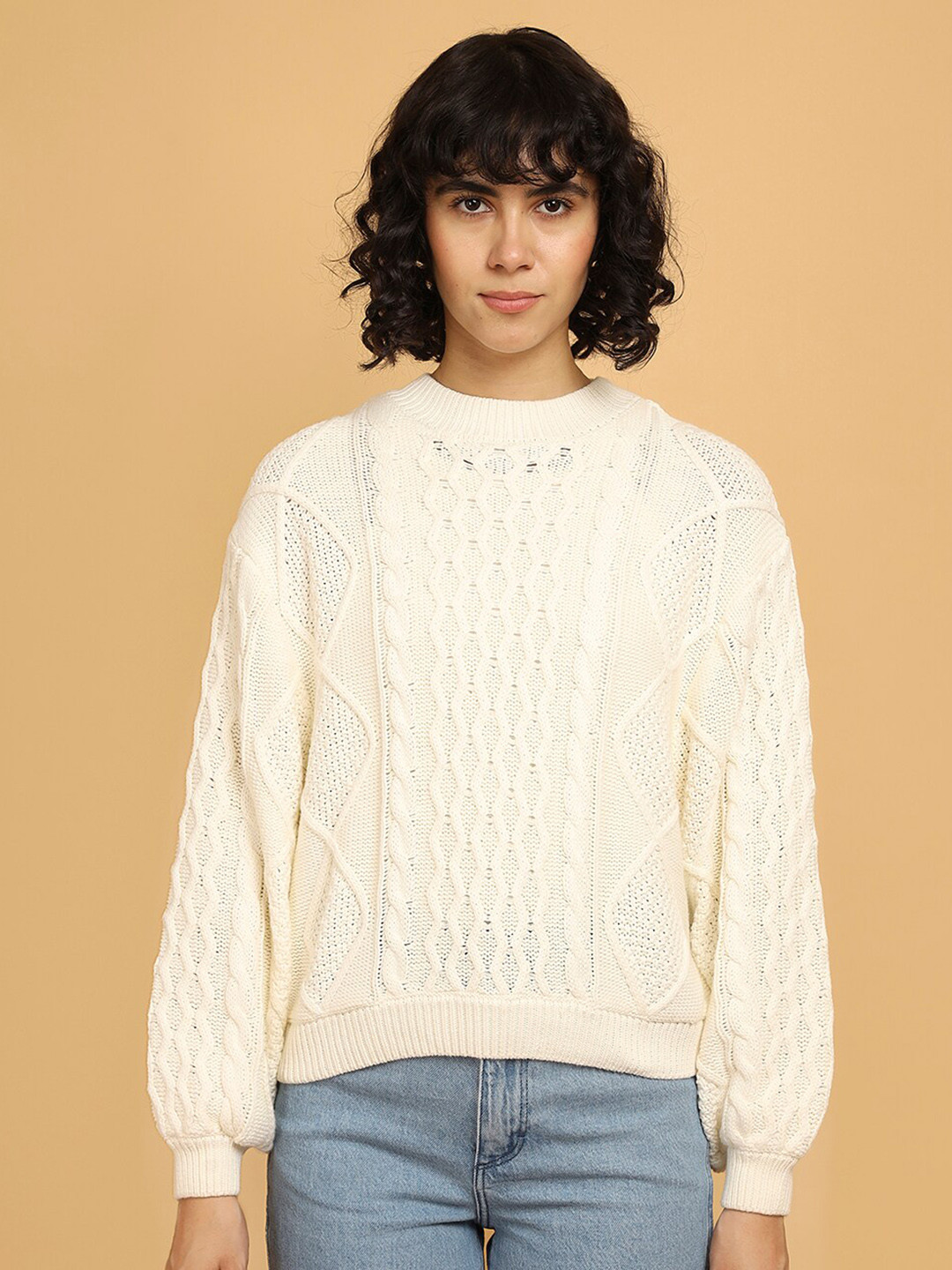 

Wrangler Cable Knit Cotton Pullover, White