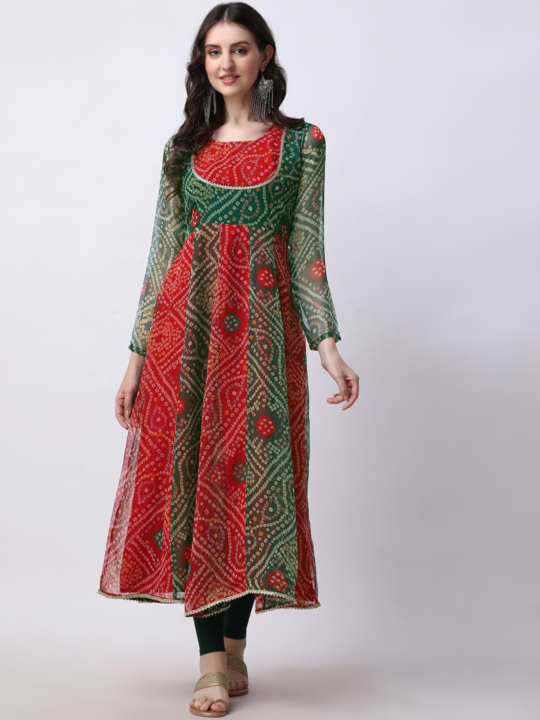 

Rani Saahiba Bandhani Printed Anarkali Kurta, Red