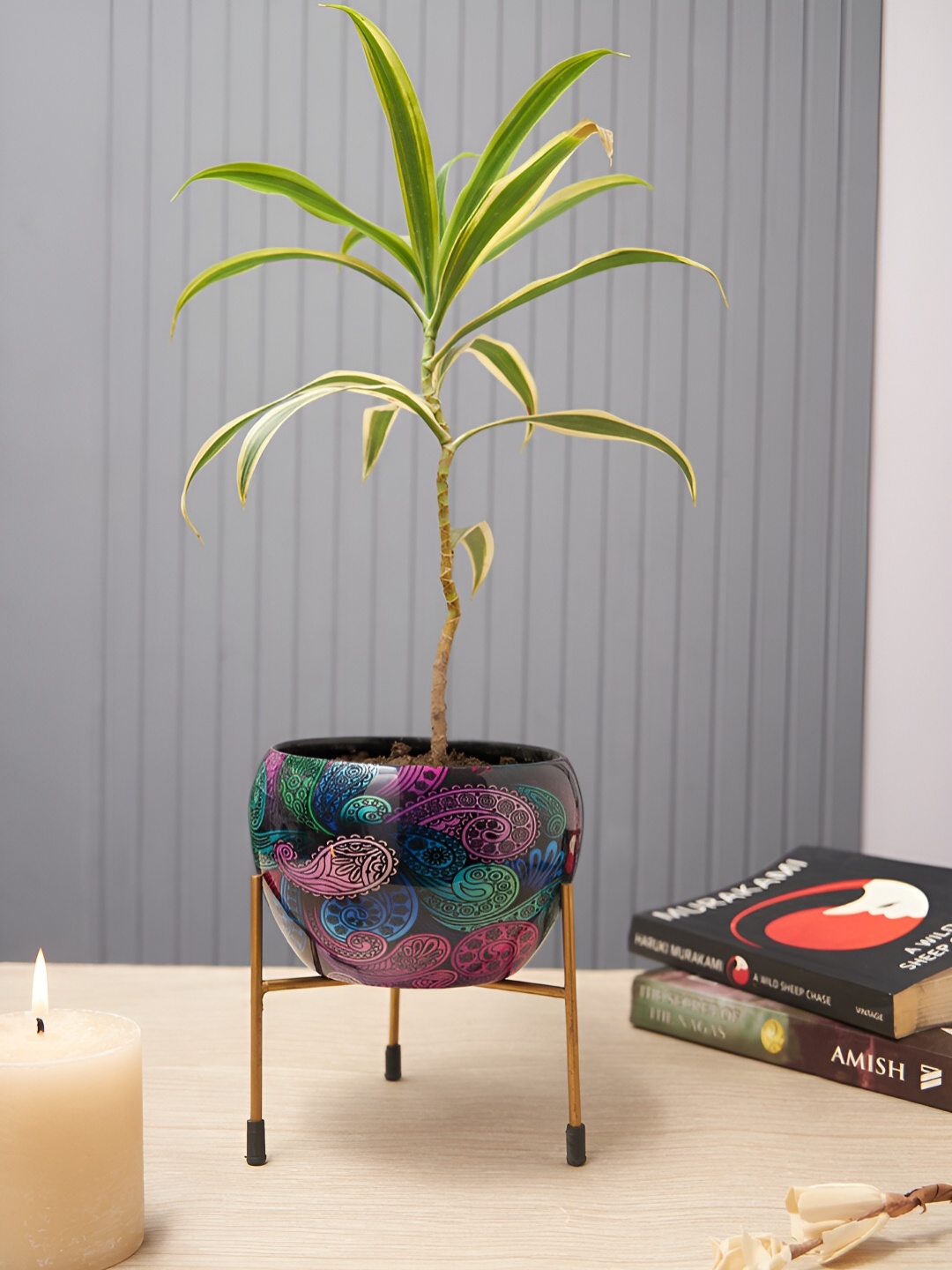 

THE ALLCHEMY Blue Black floral Ceramic flower vase