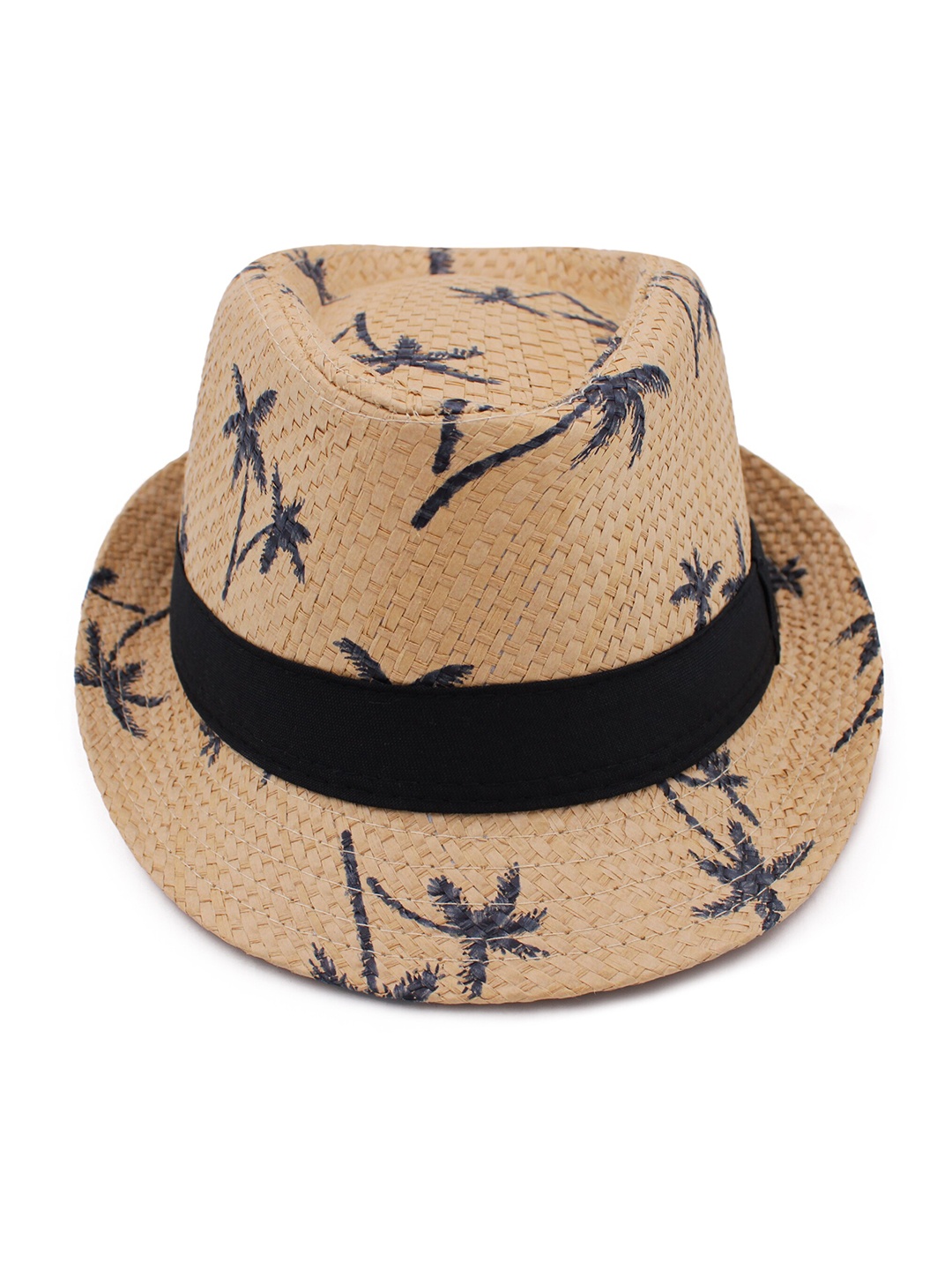 

JENNA Kids Tropical Printed Basket Weave Fedora Hat, Beige