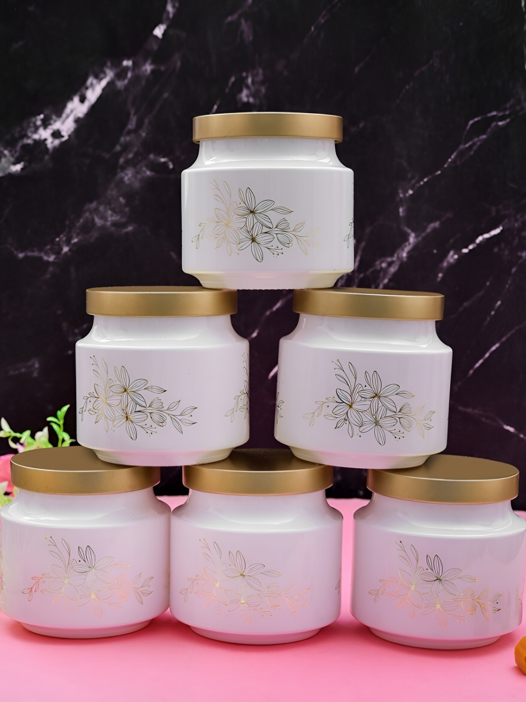 

MACHAK White & Gold 6 Pieces Glass Food Container