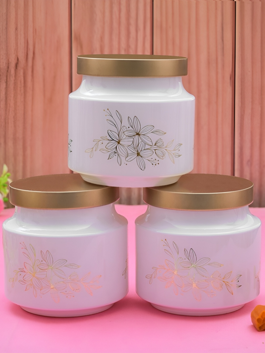 

MACHAK White & Gold 3 Pieces Glass Food Container