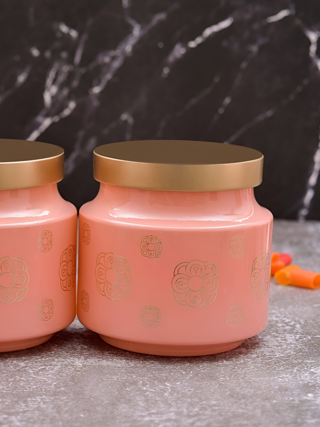 

MACHAK Peach & Gold 2 Pieces Glass Food Container