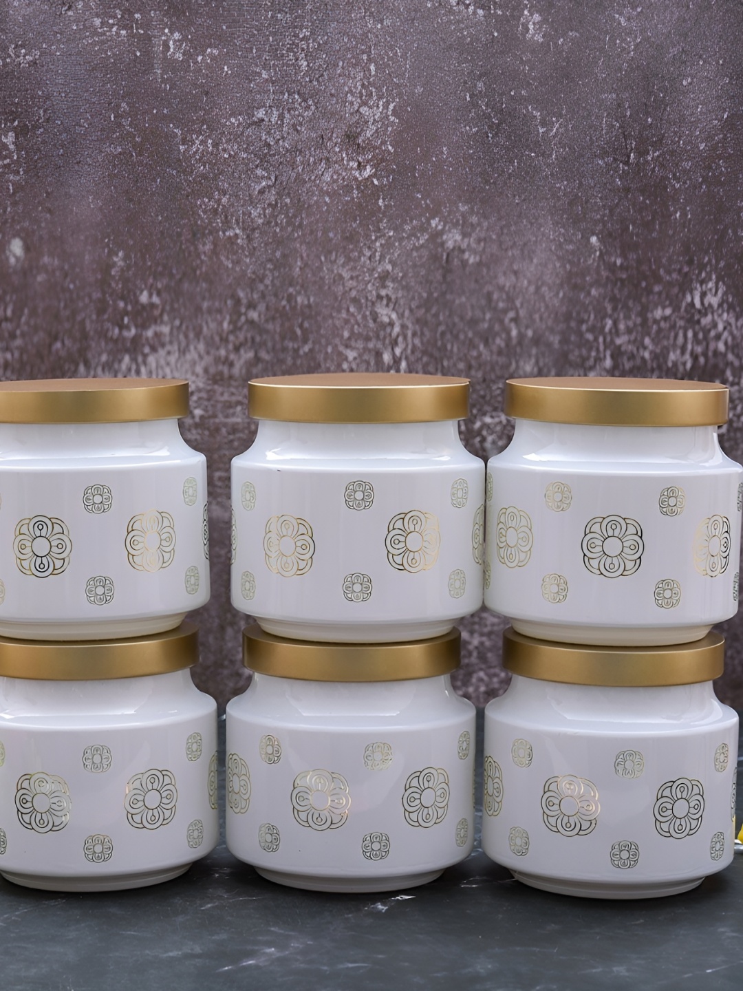 

MACHAK White & Gold 6 Pieces Glass Food Container