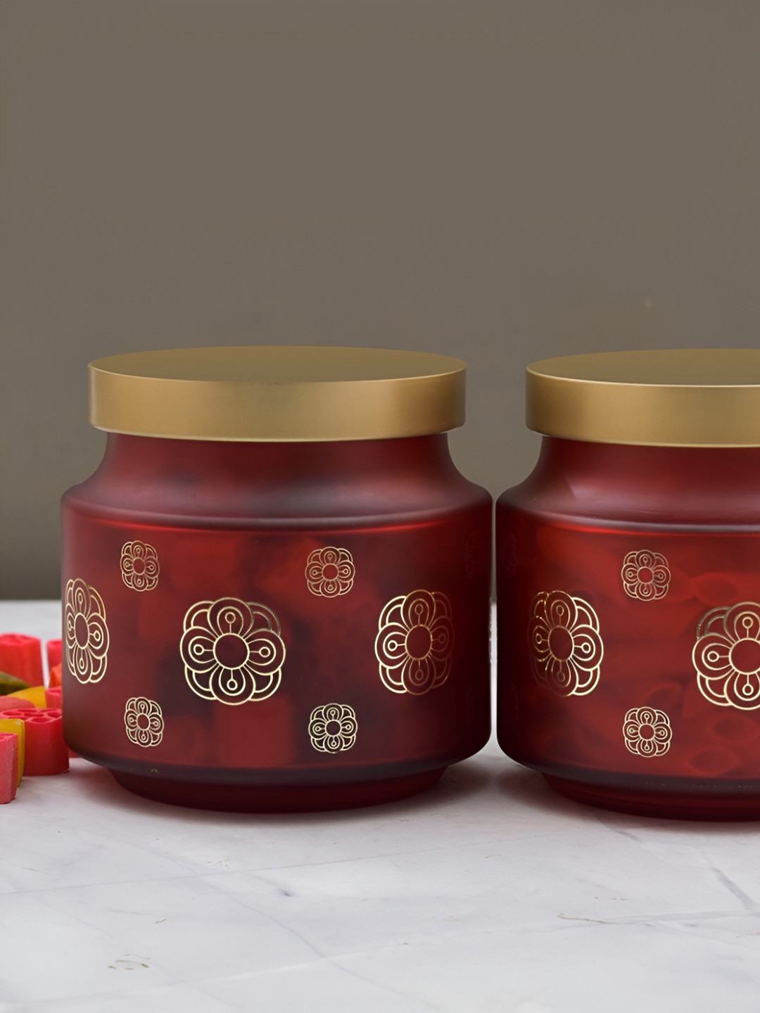 

MACHAK Red & Gold 2 Pieces Glass Food Container