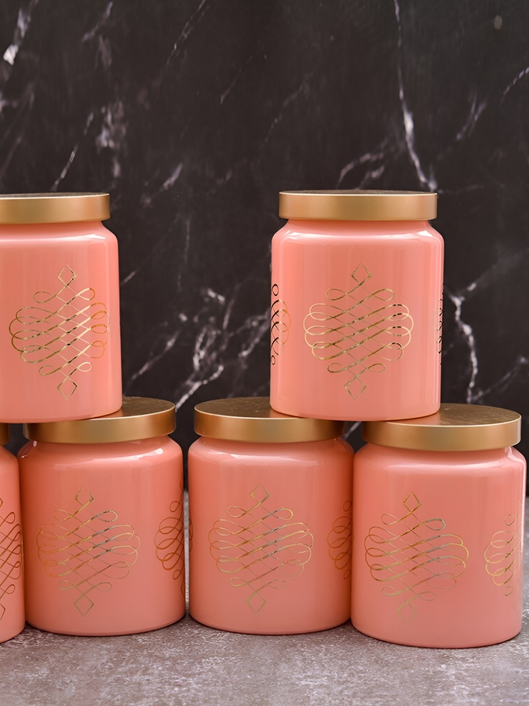 

MACHAK Peach & Gold 6 Pieces Glass Hand-Painted Food Container