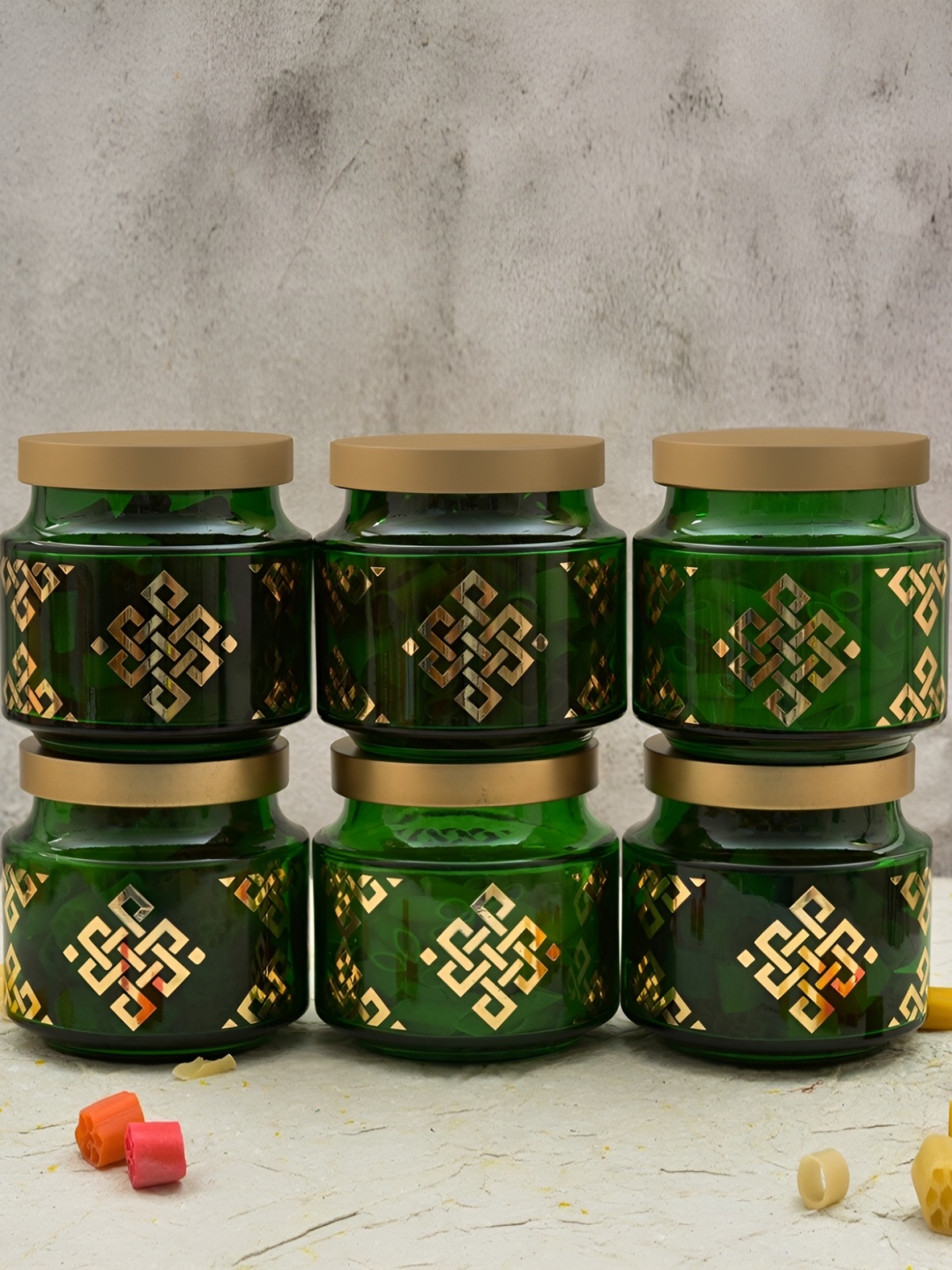 

MACHAK Green & Gold 6 Pieces Glass Food Container