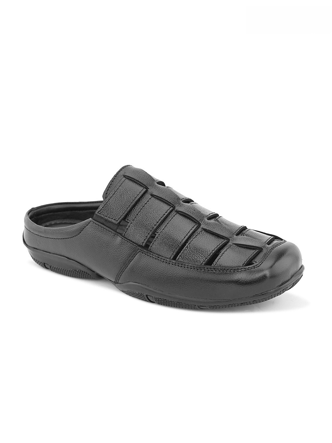 

John Karsun Men Black Leather Comfort Sandals