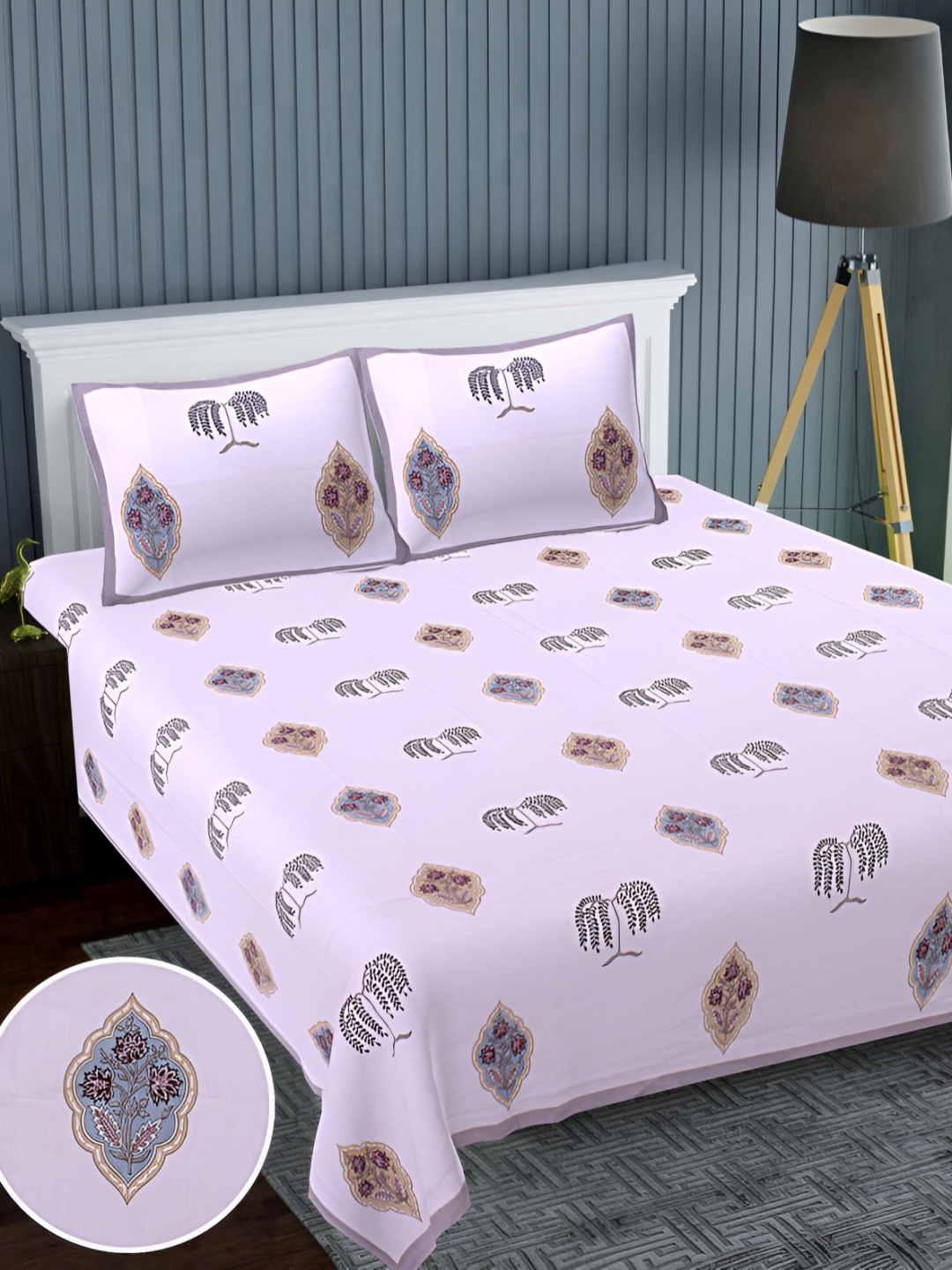 

Texstylers Lavender Floral Cotton 220 TC Super King Bedsheet With 2 Pillow Covers