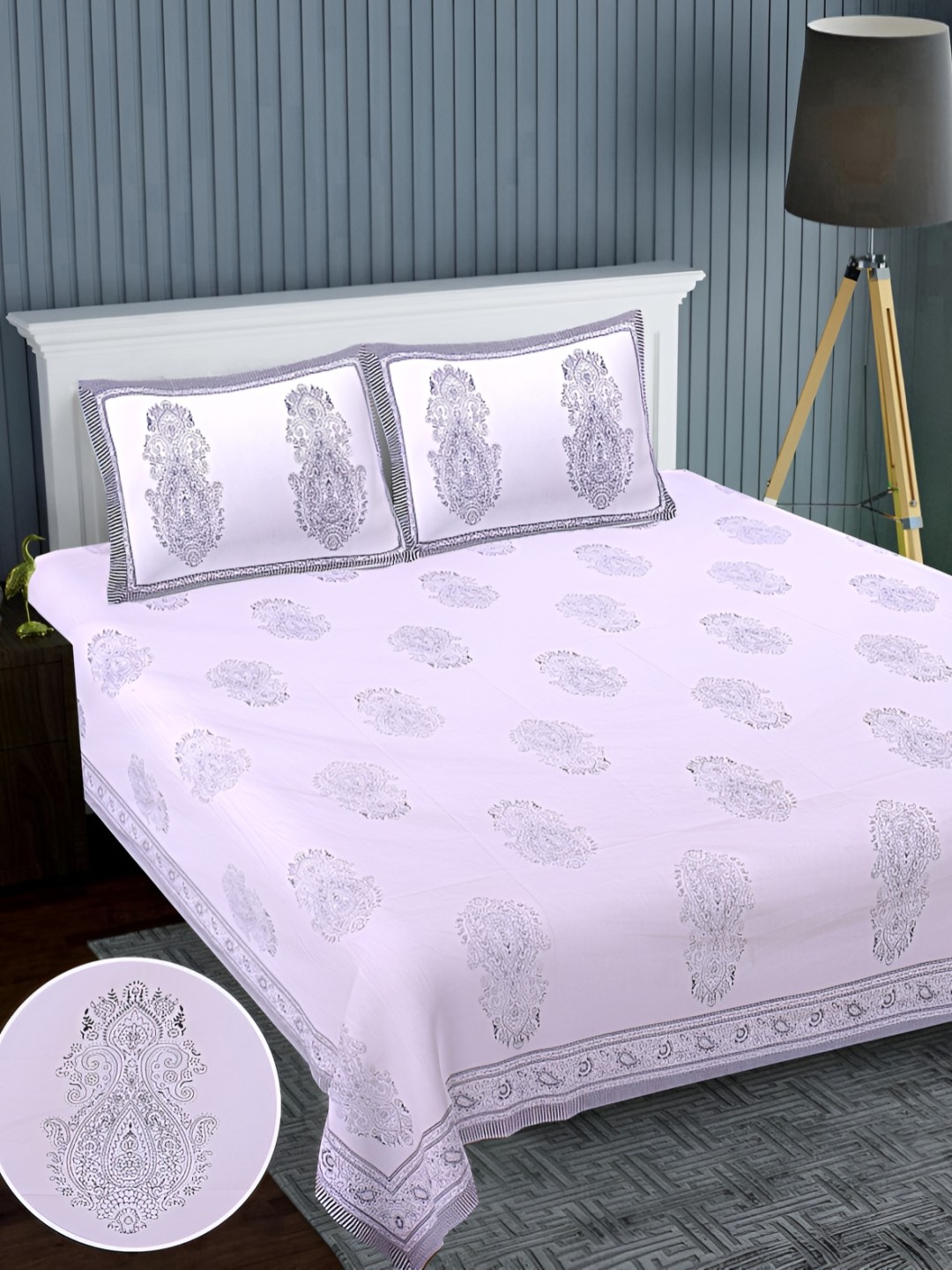 

Texstylers Lavender Ethnic Motifs Cotton 220 TC Super King Bedsheet With 2 Pillow Covers
