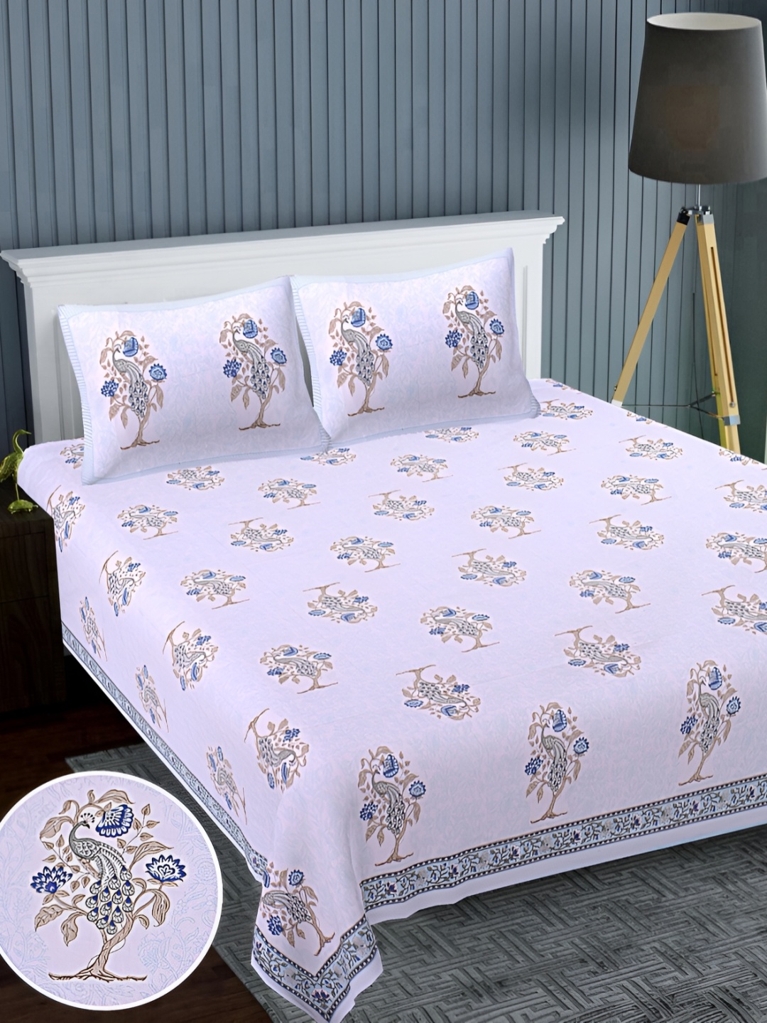 

Texstylers Lavender Blue Floral Cotton 220 TC Super King Bedsheet With 2 Pillow Covers