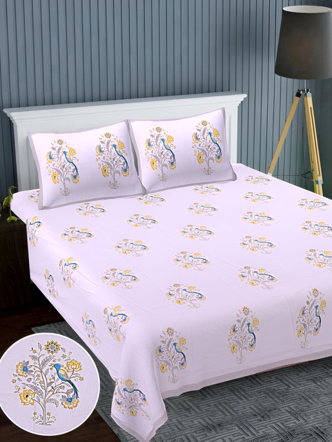 

Texstylers Lavender Yellow Floral Cotton 220 TC Super King Bedsheet With 2 Pillow Covers