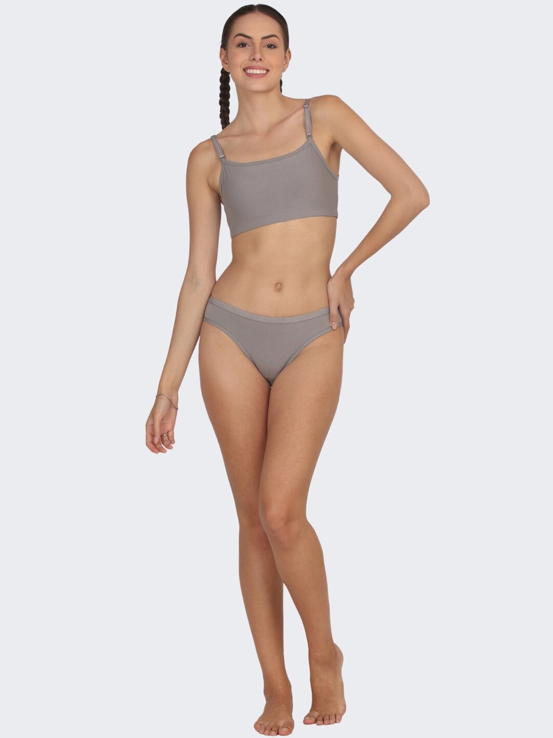 

POOJA RAGENEE Skin Breathable & Smooth Cotton Lingerie Set, Grey