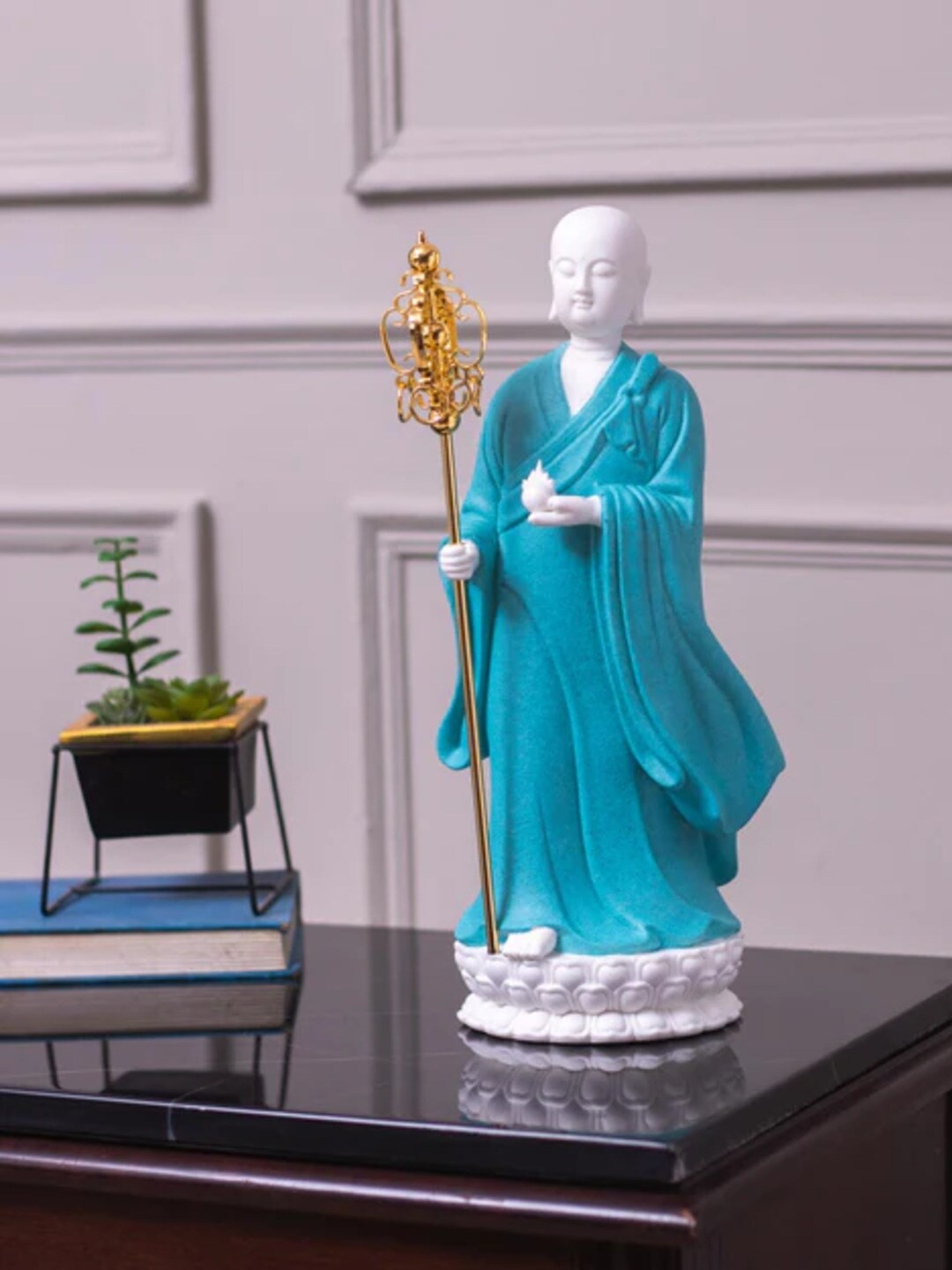 

THEDECORKART Blue & White Buddha Figurine Showpiece
