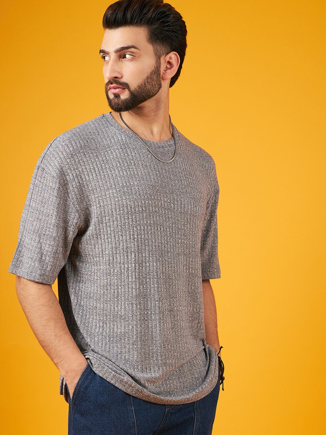 

Kook N Keech Striped Drop Shoulder Sleeves Pure Cotton T-shirt, Grey