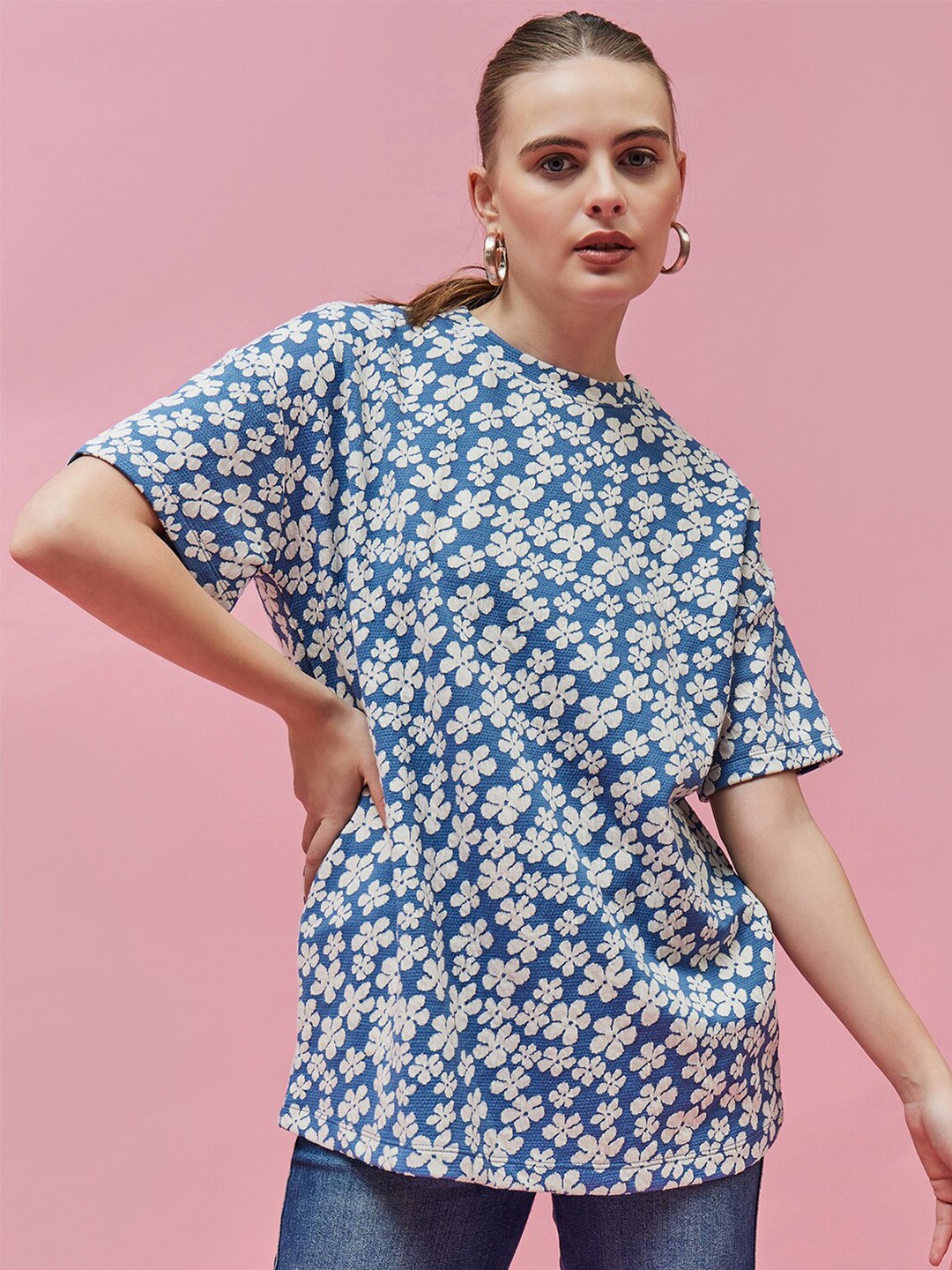 

Kook N Keech Blue Floral Printed Extended Sleeve Pure Cotton T-shirt