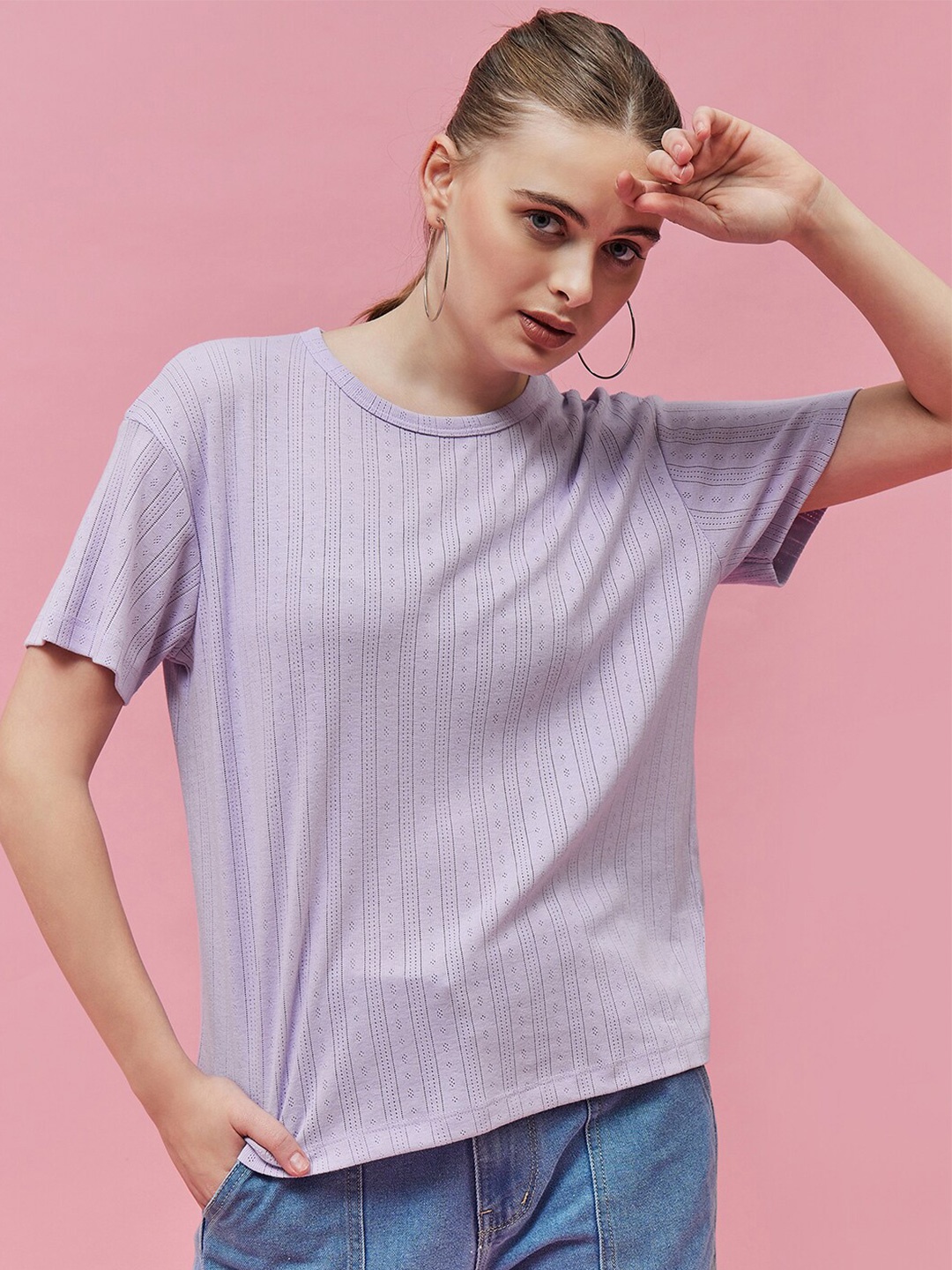 

Kook N Keech Striped Drop Shoulder Sleeves Pure Cotton T-shirt, Purple