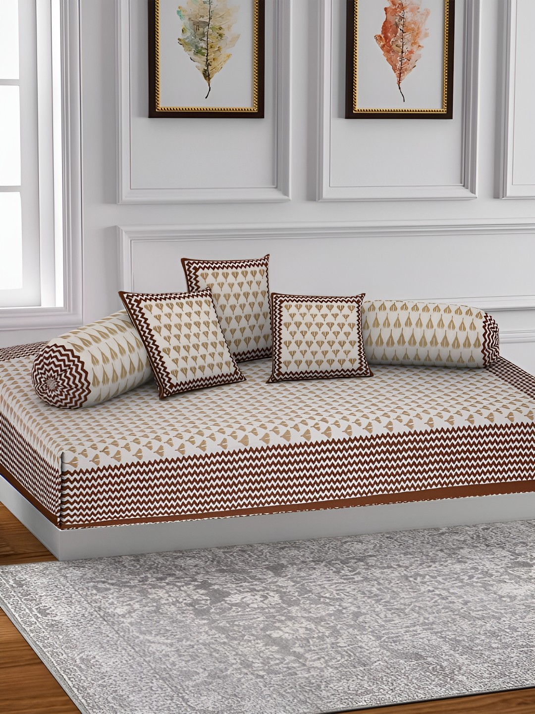 

Texstylers 6 Pieces Rust Jaipuri Printed Cotton Diwan Set
