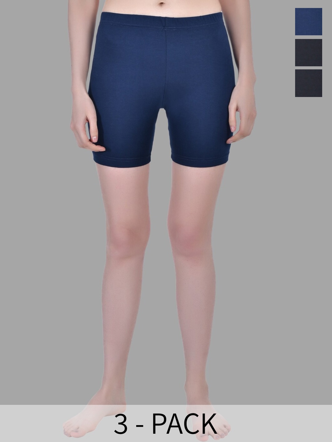 

Aimly Women Pack Of 3 Skinny Fit Mid-Rise Stretchable Cycling Sports Shorts, Navy blue