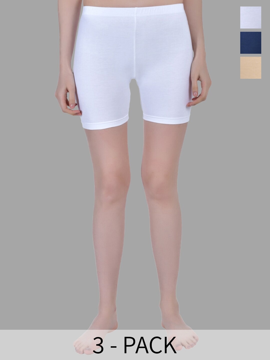Aimly Women Pack Of 3 Mid-Rise Skinny Fit Cotton Cycling Sports Shorts, Beige