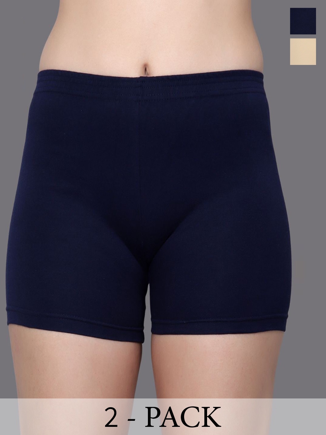 

Aimly Women Pack Of 2 Mid-Rise Skinny Fit Cotton Cycling Sports Shorts, Blue