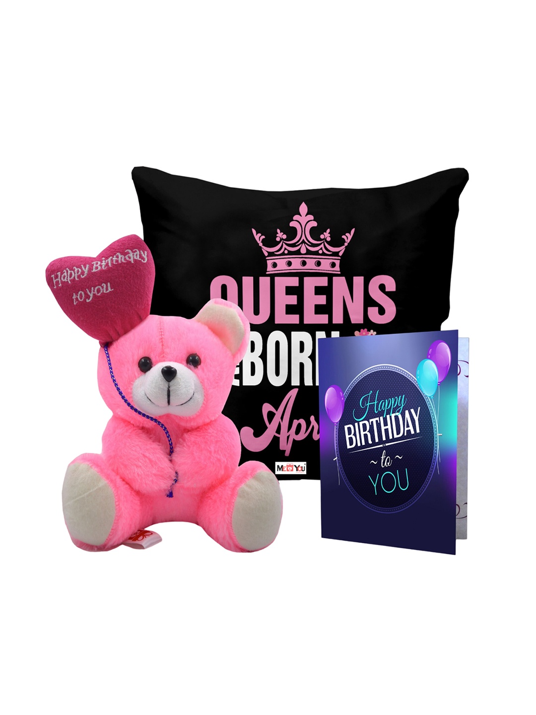 

ME & YOU Pink & Black Printed Cushion Teddy Bear & Greetings Card Home Gift Sets