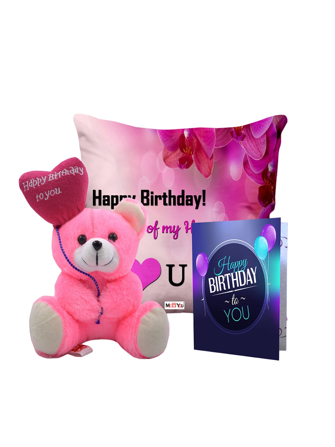 

ME & YOU Pink & White 3 Pieces Printed Cushion with Card & Teddy Home Gift Set, Multi