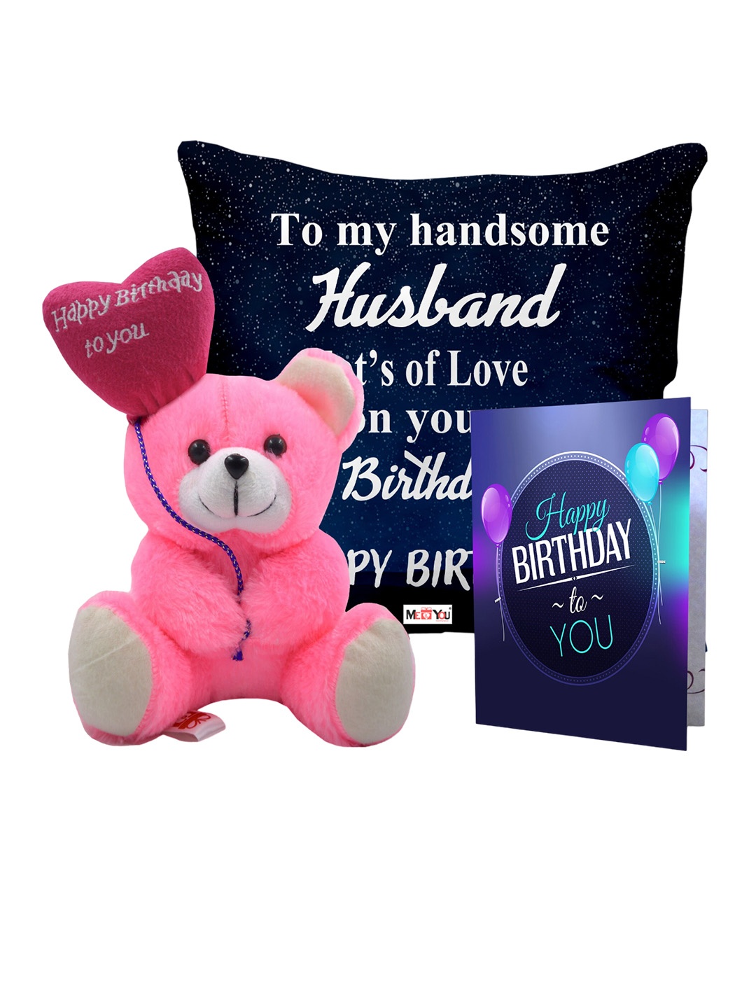 

ME & YOU Happy Birthday Print Cushion Teddy Bear & Greetings Card Home Gift Set, Black
