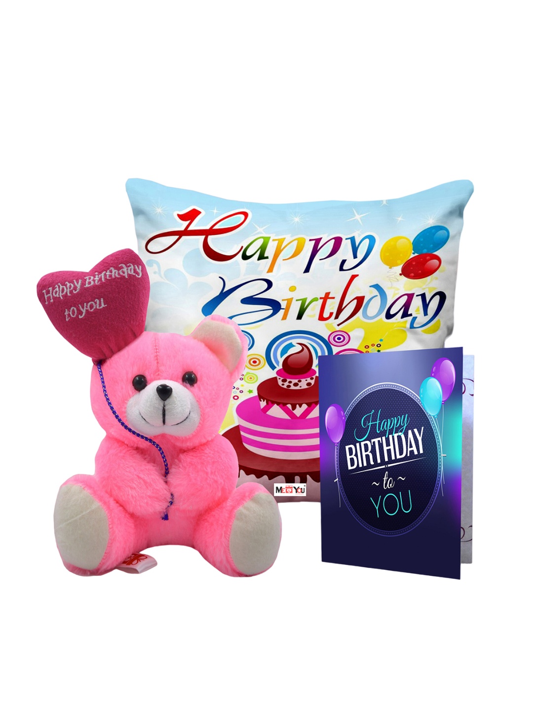

ME & YOU Blue & Pink 3 Pcs Print Cushion Teddy Bear & Greetings Card Home Gift Set