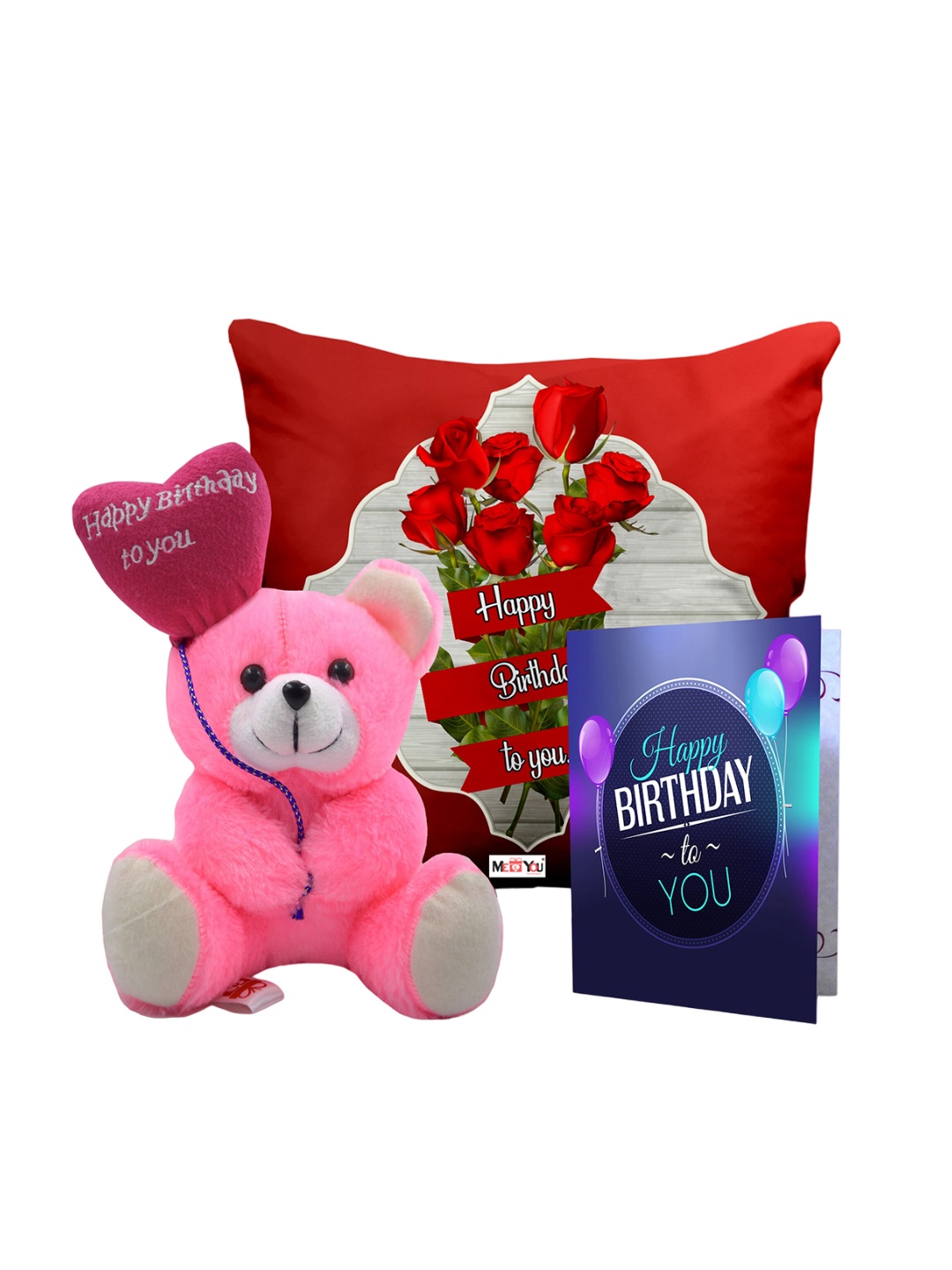 

ME & YOU Red & Pink 3 Pieces Printed Cushion with Card & Teddy Home Gift Set