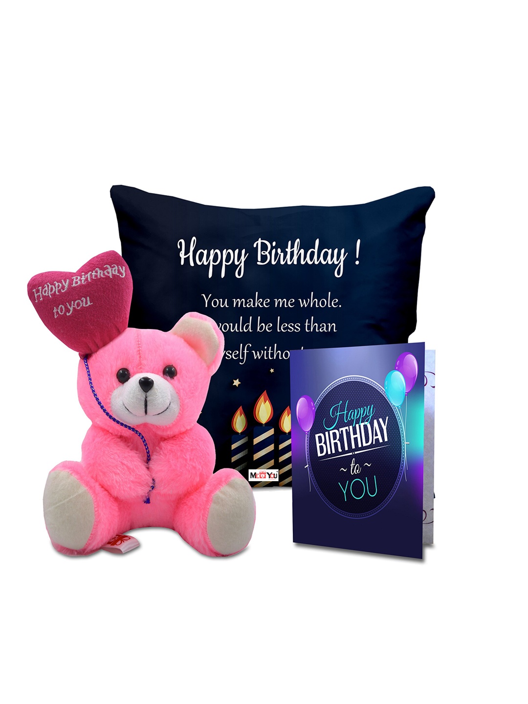 

ME & YOU Black & Pink 3 Pcs Typography Cushion Teddy Bear & Greetings Card Home Gift Set