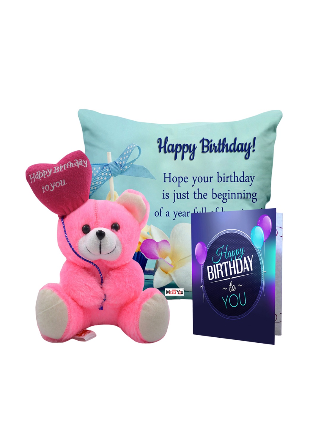 

ME & YOU Happy Birthday Print Cushion Teddy Bear & Greetings Card Home Gift Set, Green