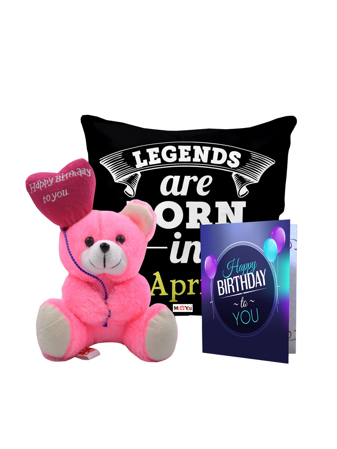 

ME & YOU 3 Pieces Lightweight Printed Pillow with Card & Happy Birthday Teddy, Black