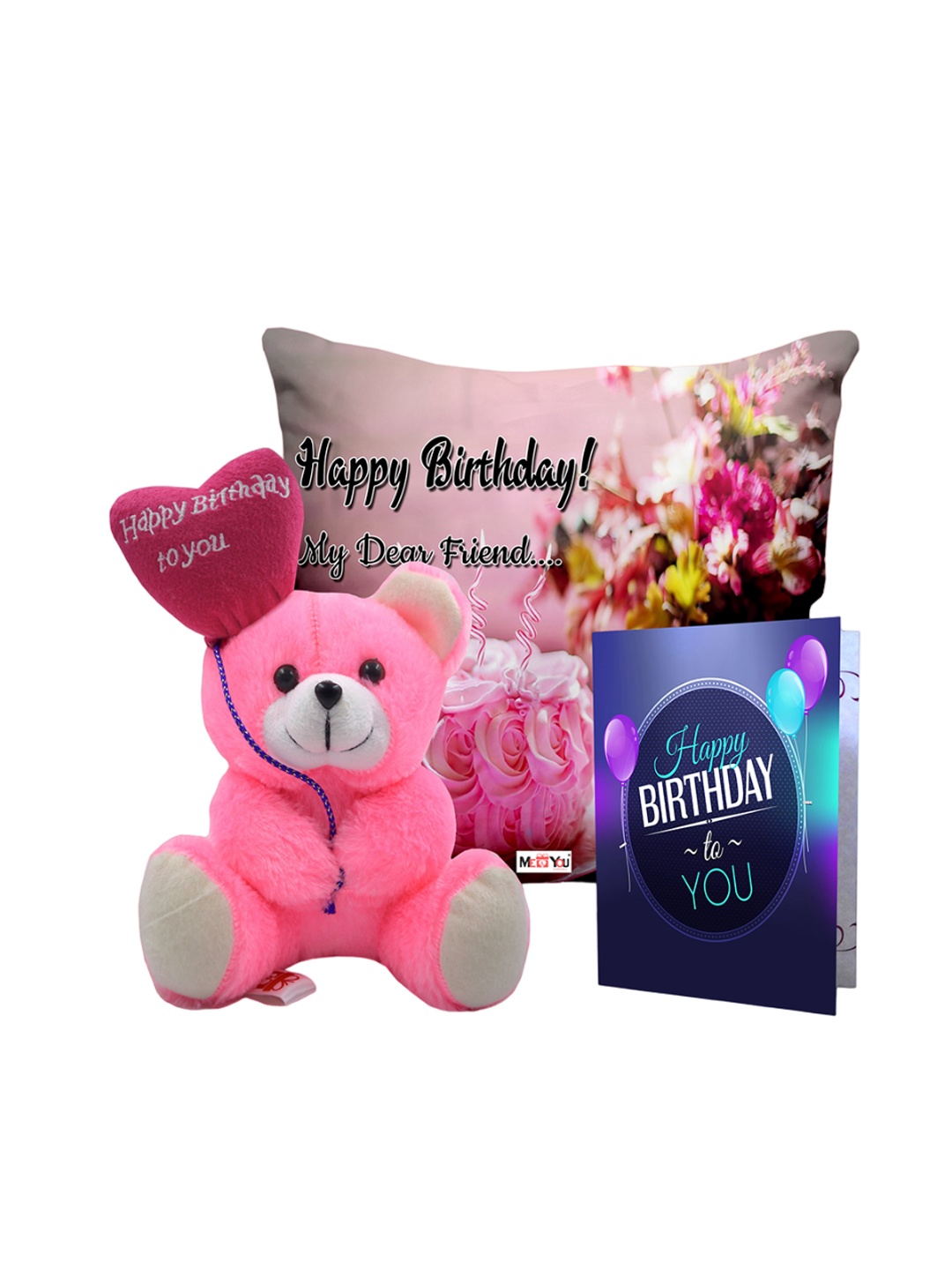 

ME & YOU White & Pink 3 Pcs Typography Cushion Teddy Bear & Greetings Card Home Gift Set