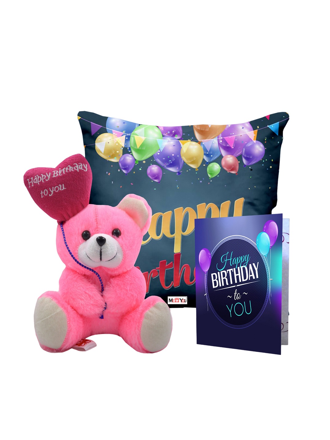 

ME & YOU Pink Happy Birthday Print Cushion Teddy Bear & Greetings Card Home Gift Set