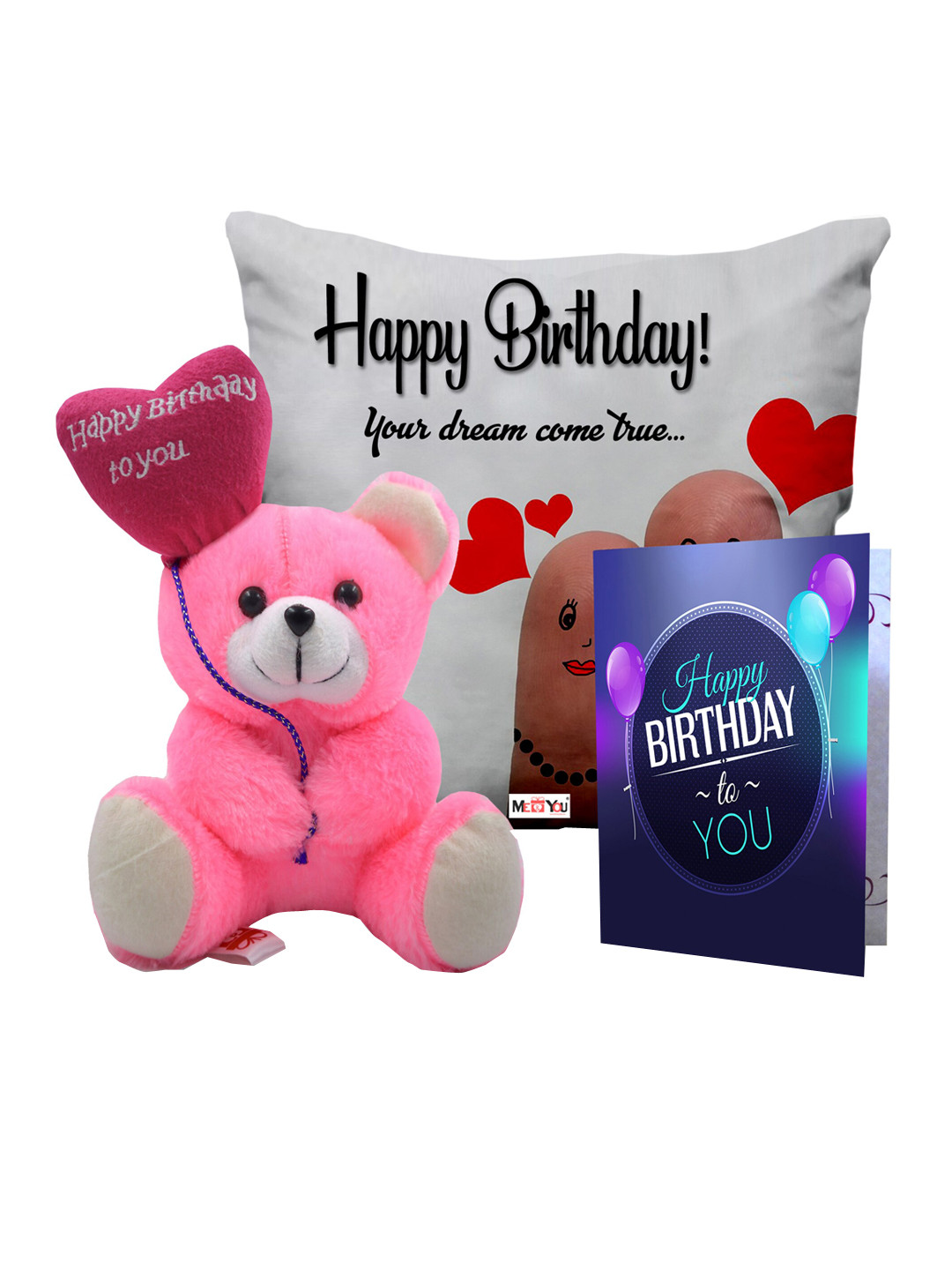 

ME & YOU Pink Happy Birthday Print Cushion Teddy Bear & Greetings Card Home Gift Set