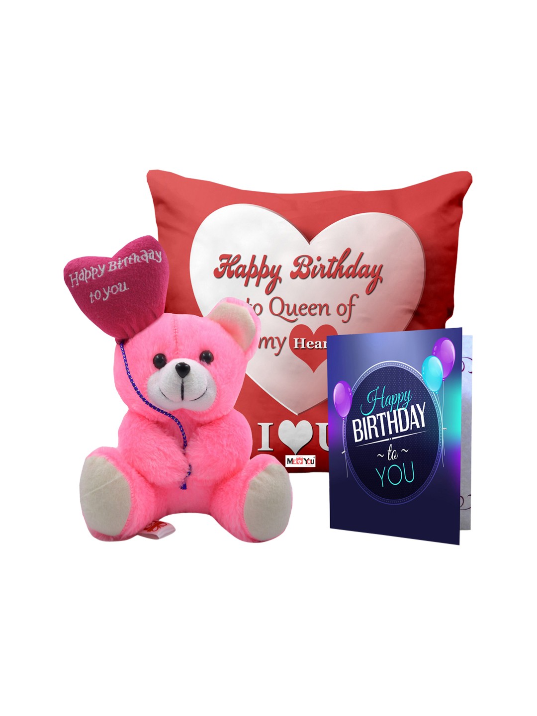 

ME & YOU Pink & Red Lightweight Printed Pillow with Card & Happy Birthday Teddy